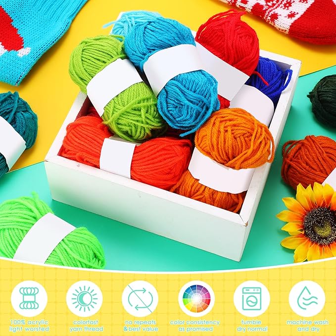 Nuogo 100 Rolls Yarn Bulk for Crocheting Assorted Colors Yarn Skeins 43.73 Yards Each Rolls Knitting Acrylic Mini Soft Bundle for Small Projects Crocheters Beginners and Adults (Multi Colors)