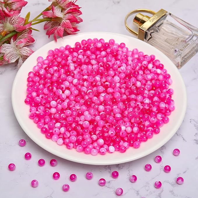 bonny boxx 1000pcs 6mm rose jade round beads, smooth acrylic balls, plastic resin gumball bubblegum chunky beads for necklace & bracelet making, crafting supplies