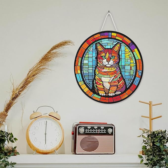 SKRYUIE Cat Hanging Diamond Art Kits for Adults Pendant Suncatcher, Special Shaped Crystal DIY Pearl Diamond Painting Kit, Gift for Mother Spring Summer Window Wreath Decor 7.87 x 7.44 Inch A14