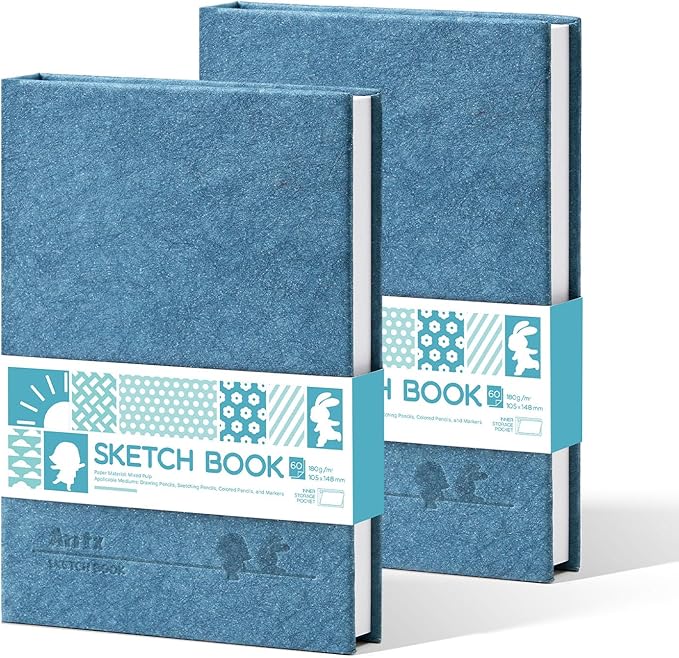 Arrtx A6 Sketchbook 5.8"x4.1" - 120 Sheets/240 Pages(2 Pack), 180gsm Acid-Free Paper Blank Sketch Book, Hardcover Portable Artist Sketch Journal for Drawing, Illustration & Travel