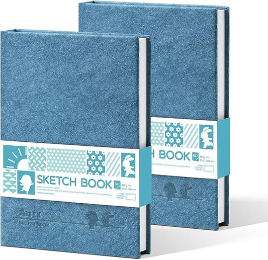 Arrtx A6 Sketchbook 5.8"x4.1" - 120 Sheets/240 Pages(2 Pack), 180gsm Acid-Free Paper Blank Sketch Book, Hardcover Portable Artist Sketch Journal for Drawing, Illustration & Travel