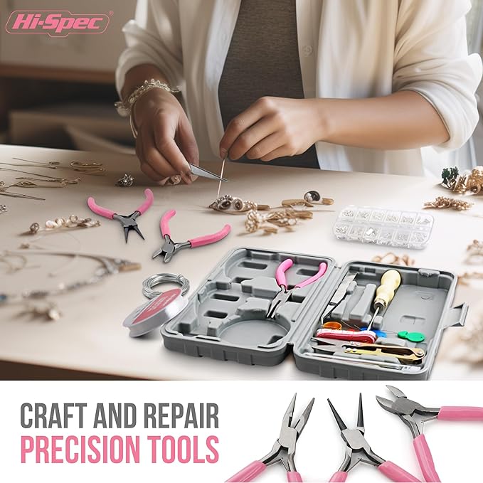 Hi-Spec Jewelry Making Supplies Kit for Adults with Findings Accessories Box Set. Pliers & Wires for Handmade Bracelets, Necklaces, Earrings and Charms Arts & Crafts