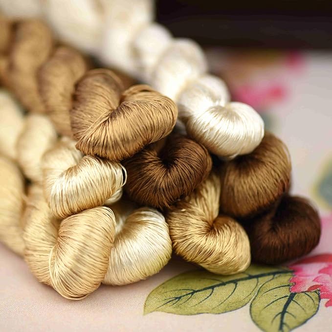 Natural 100% Silk Thread, Handmade Embroidery Thread Silk Floss 9 Colors 110m Each (62)