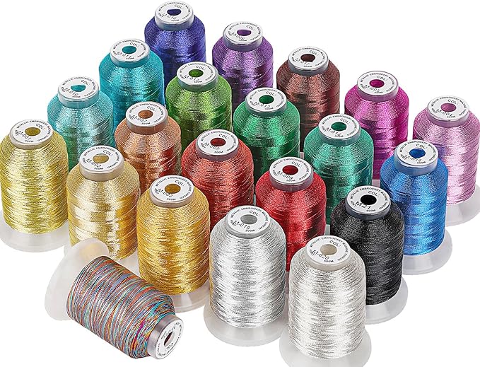 New brothread 21 Assorted Colors Metallic Embroidery Machine Thread Kit 500M (550Y) Each Spool for Computerized Embroidery and Decorative Sewing