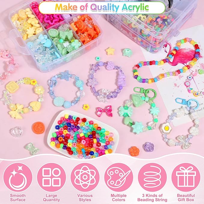3123Pcs Assorted Acrylic Beads Kit for DIY Bracelets Making with Cute Candy Butterfly Flower Heart Kawaii Color Bead Charms for Creativity Fun Jewelry Craft Aesthetic to Make Necklaces Keychains