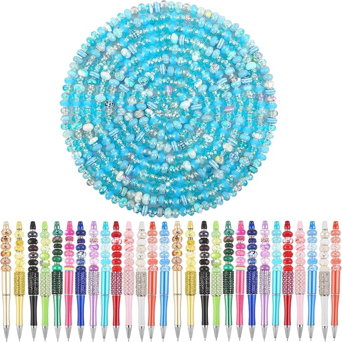60Pcs Large Hole Beads Spacer Beads Sky Blue Assorted European Craft Big Beads Large Hole Lampwork Murano Bead Fairy Wand Garden Bead for DIY Bracelet Necklace Jewelry Making Decoration Supplies