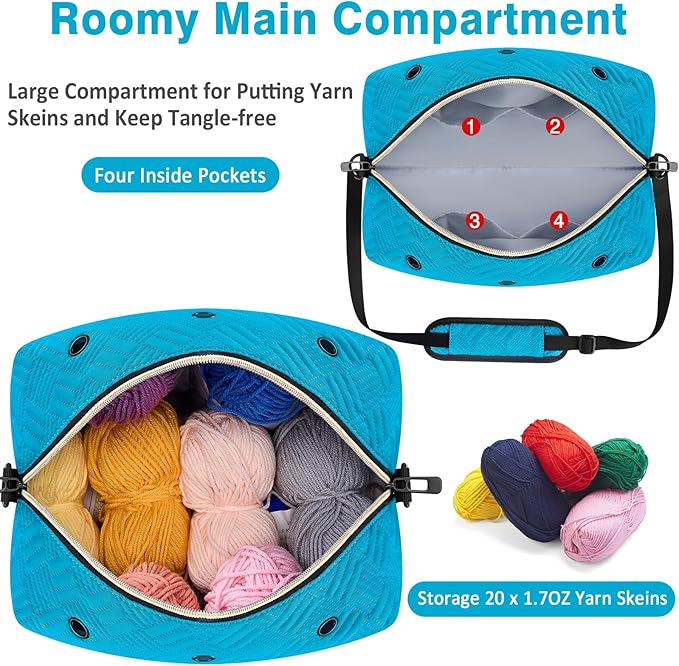 IBFUN Crochet Yarn Knitting Bag 2 Pcs Yarn Storage Organizer Crocheting Bags for Beginners with Shoulder Strap for Knit Accessories Needles Hooks