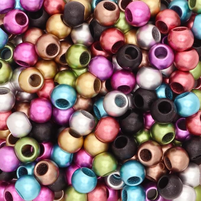 matte metallic acrylic large hole beads 12mm with 5.7mm hole, multicolor