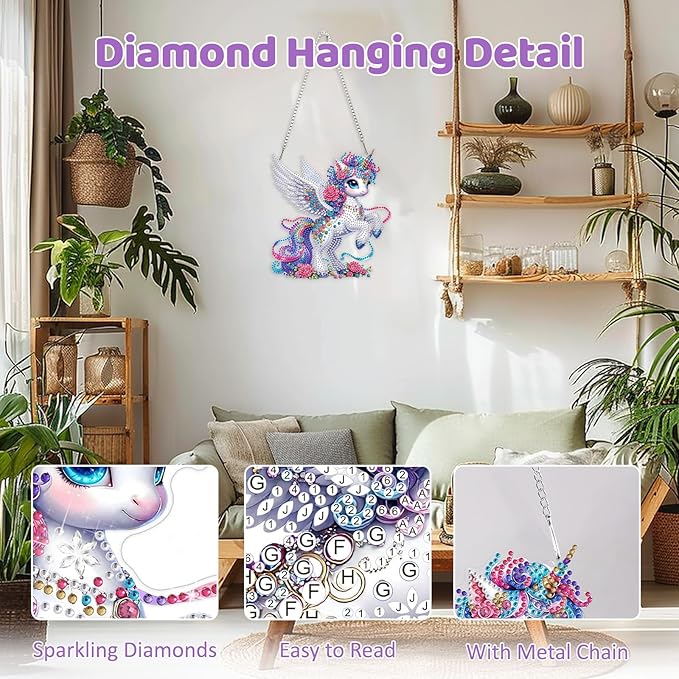 MEIYUDA Animals Diamond Art Hanging Kits for Adult, Angel Animal Diamond Painting Hanging Kits Ornaments, DIY Special Shaped Rhinestone Window Pendants kit for Home Garden Wall Decor Gift