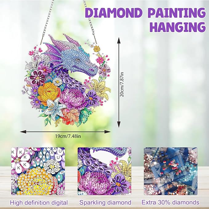 MAXBYE Dragon Hanging Diamond Art Painting Kits for Adults Beginners, DIY 5D Special Shaped Crystal Painting Diamond Kits Hanging Ornament for Gift Home Wall Door Decor