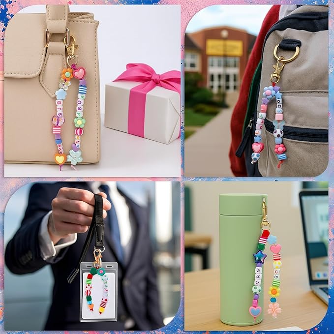 TOHONGADON 618 Pcs Bead Keychain Kit, Colorful Bag Charm Kit with Adjustable Alphabet Beads, Charm Keychain Kits for DIY Key Ring Jewelry Making