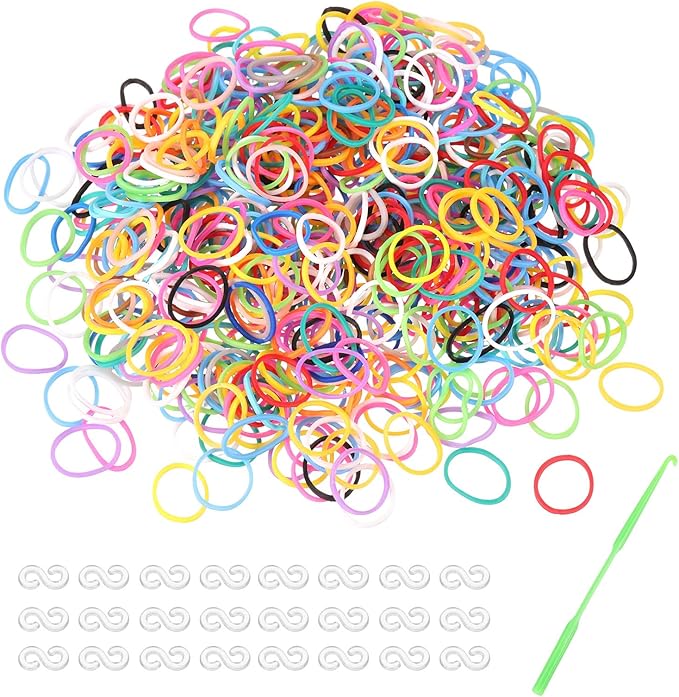 MECCANIXITY 600 Pcs Loom Rubber Bands Kit with 25 Pcs S-Clips 1-Hook Rubber Bands Refill Bracelet Making Kits for Weaving DIY Handcrafts Gift, Mixed Colors