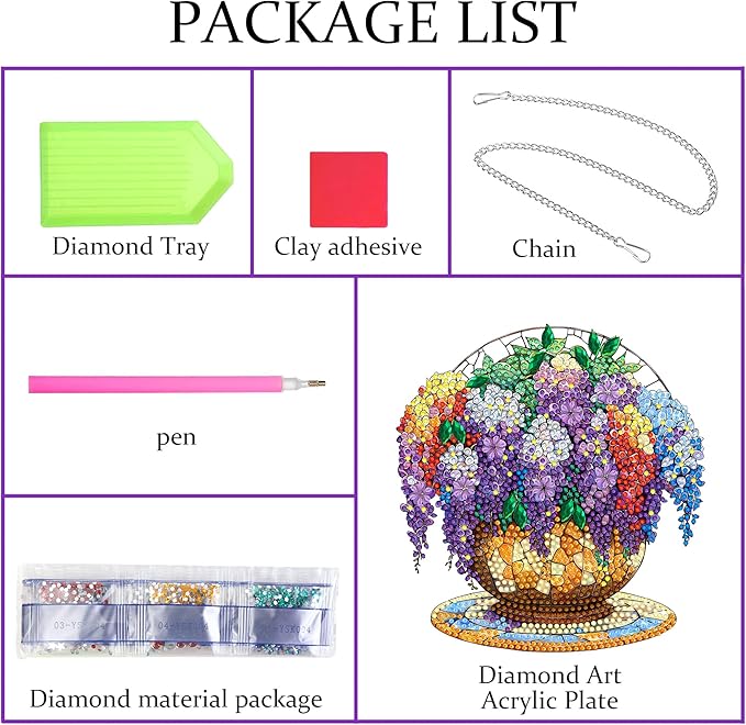Pavemlo Hanging Diamond Art Kits for Adults Purple Flower – 8x8 Inch Double-Sided Acrylic Board DIY Crystal Diamond Suncatcher Pendant, Sparkling Home Wall or Window Decoration Handmade Gift