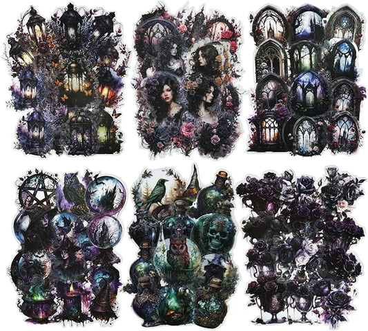 180Pcs Gothic PET Scrapbook Stickers, Dark Aesthetic Designs for Scrapbooking Waterproof Journaling Supplies Junk Journal Ephemera with Storage Organizer