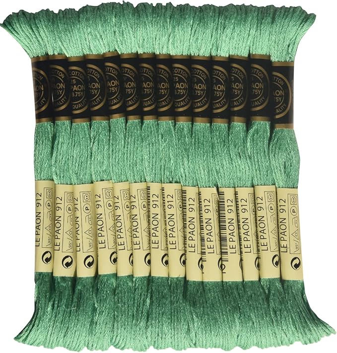 LE PAON Embroidery Floss, 14-Pack Six Strands 100% Long Staple Cotton Embroidery Thread, 8.7-Yard，Color Number：912, Light Emerald Green