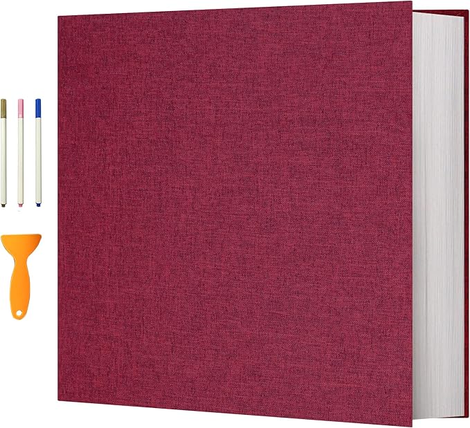 Vienrose Photo Album Self Adhesive 4x6 5x7 3x5 8x10 Scrapbook Album DIY Scrap Book with Metallic Pen 120 Pages Red