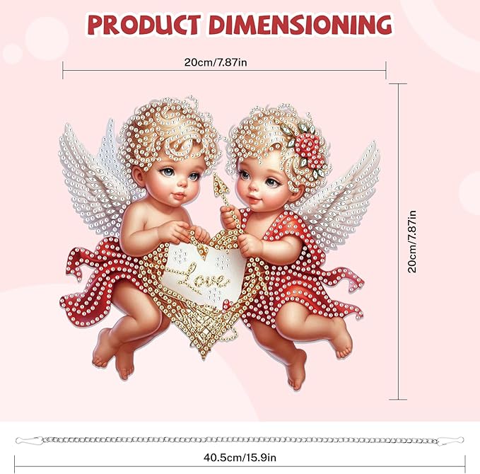 Bowetile Valentine's Day Diamond Art Hanging Kits for Adults, Diamond Art Suncatchers Cupid, 5D Special Shape Diamond Painting Love Pendant Window Ornament Gifts for Home Door Wall Decor