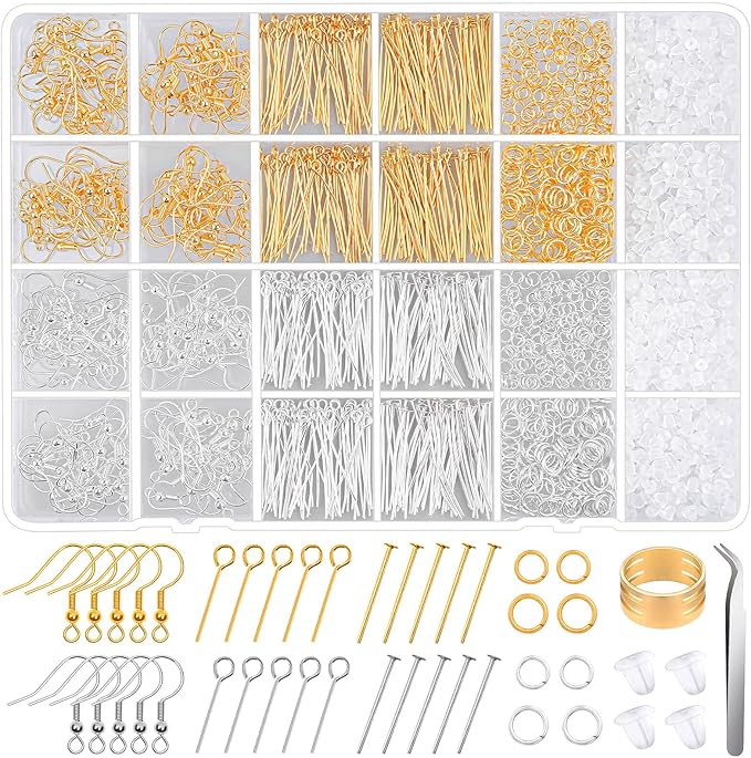 Hypoallergenic Earring Making Kit, modacraft 2000Pcs Earring Making Supplies Kit with Hypoallergenic Hooks, Earring Findings, Backs, Pins Jump Rings for Jewelry Making Supplies