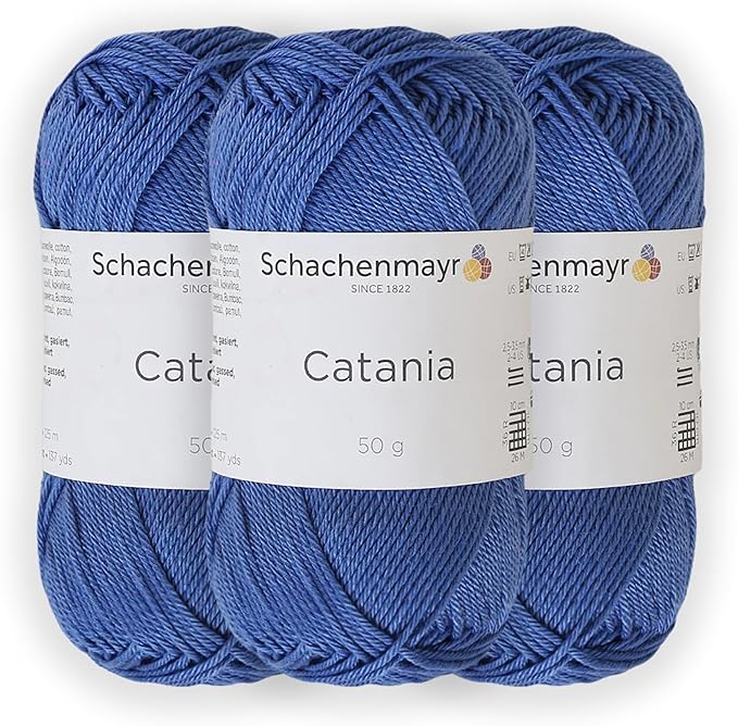 3 Skein/Pack Schachenmayr (SMC) Catania Originals Yarn, Each Ball 1.76 Oz (50gr) / 136 Yards (125 m), 100% Mercerized Cotton for Knitting and Crochet Yarn, Sport Weight, 261 - Regatta