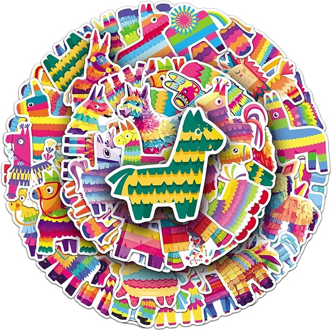 50Pcs Pinata Stickers, Waterproof Vinyl Colorful Party Decals for Laptop, Phone, Skateboard, Luggage - Decorative Stickers for Kids, Boys, Girls, Adults (Perfect for Holidays & Birthdays)