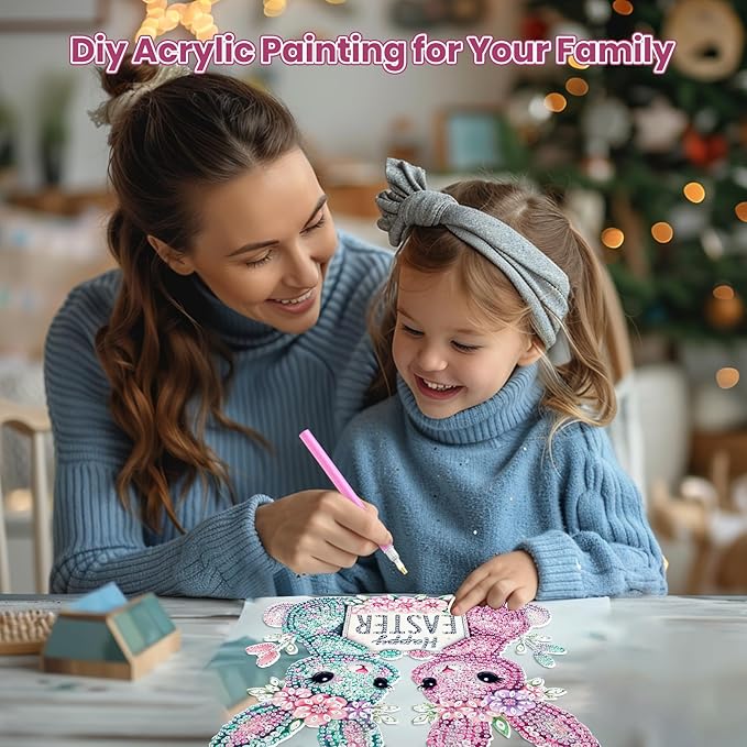MOGTAA Easter Bunny Diamond Art Hanging Kits for Adults Beginners, Flowers Diamond Art Suncatchers, 5D Special Shape Diamond Painting Window Pendant Kit for Home Garden Wall Decor