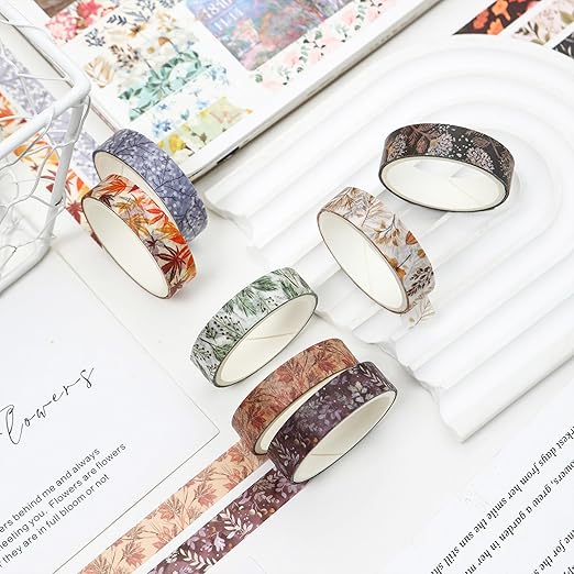 yubx flowers washi tape set 60 rolls leaves patterns decorative skinny snow masking tapes for arts, diy crafts, journals, planners, scrapbook, wrapping (winter)