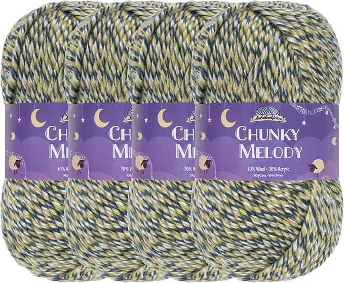 JubileeYarn Chunky Melody Yarn - 100g/Skein Bulky Wool Blend - Lake Front - 4 Skeins