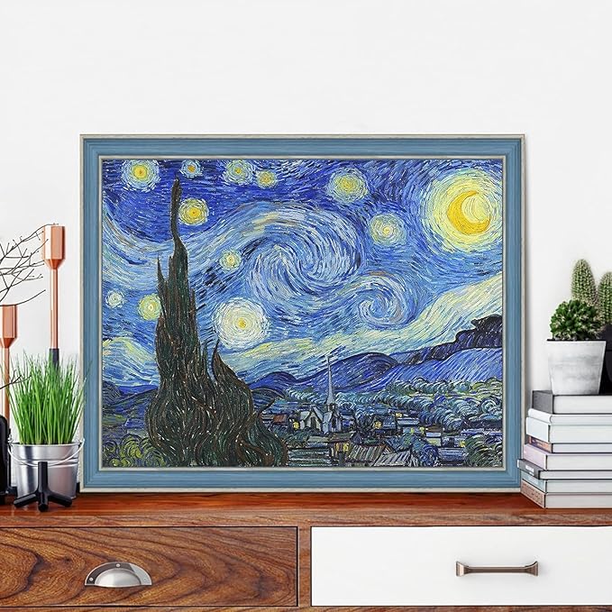4 Pack Starry Night of Van Gogh Stamped Cross Stitch Kits - Counted Cross Stitch Kits for Beginners Adults,11 CT Patterns Dimensions Embroidery Kits Arts Craft Kits 12x16inch