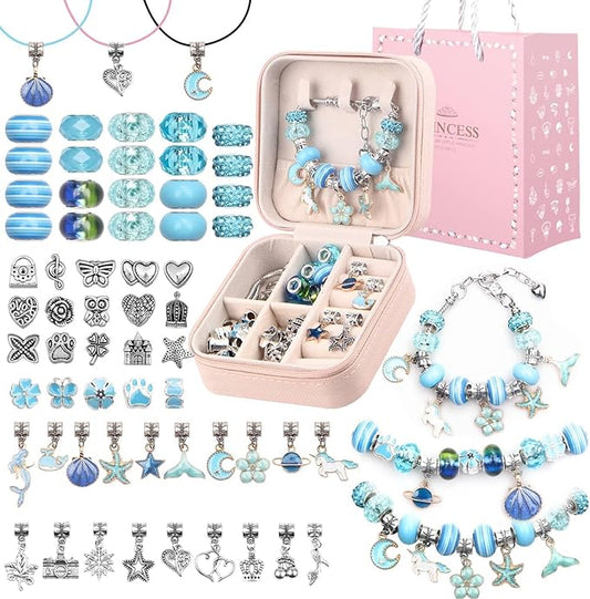 UFU Charm Bracelet Making Kit, Jewelry Making Kit Craft Gift for Girls 5 6 7 8-12, A Sweet Birthday Gift to Inspire Imagination & Creativity, with Portable Jewelry Box
