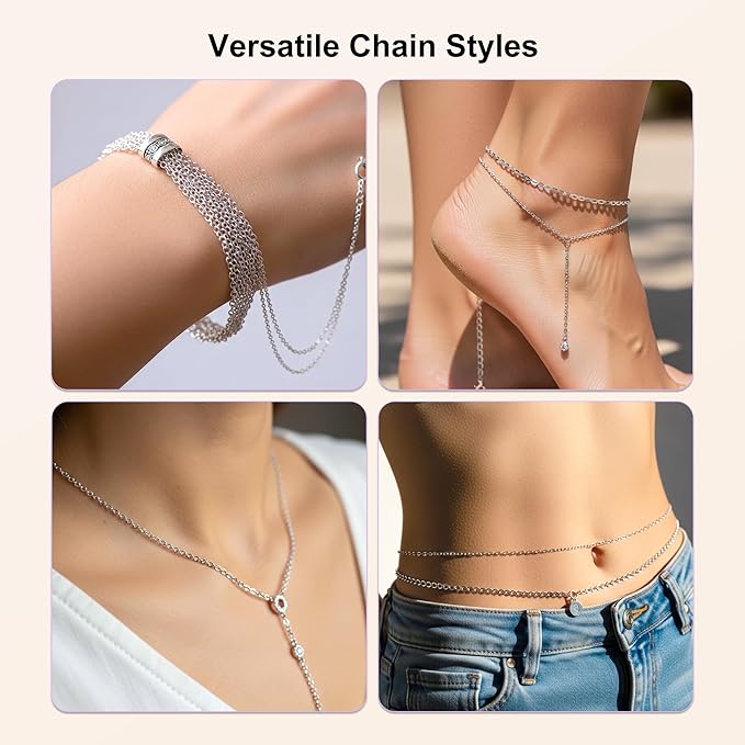 PP OPOUNT Silver Necklace Chains for Jewelry Making, 94.8 Feet 12 Rolls Stainless Steel Chain for Jewelry Making DIY Necklace Bracelet Belt Earrings with Open Jump Rings & Lobster Clasps