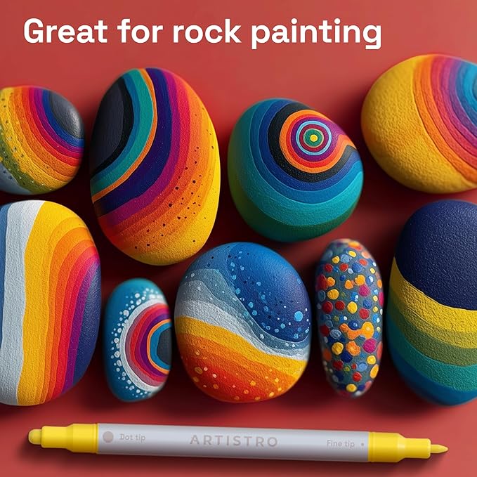ARTISTRO 24 Acrylic Paint Markers for Rock, Fabric, Wood, Glass, Eggs - Dual-Tip Paint Pens for Coloring Books for Adults, Teens, Kids - Art & Craft Supplies - Gift Idea - Easter Basket Stuffers