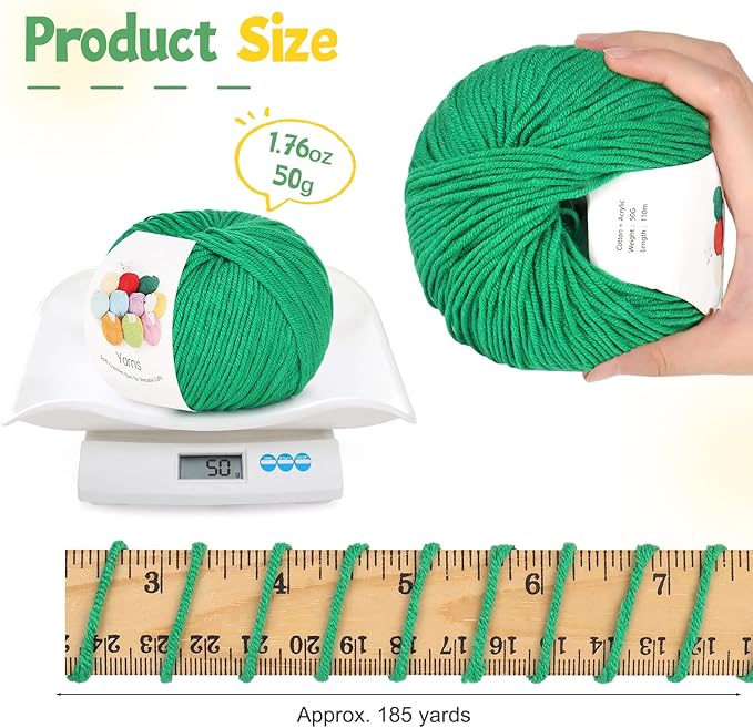 katech cotton yarn for crocheting-55% cotton 45% acrylic-4 medium (worsted)-super soft milk cotton yarn-great crochet and knitting starter kit for colorful craft（dark green）