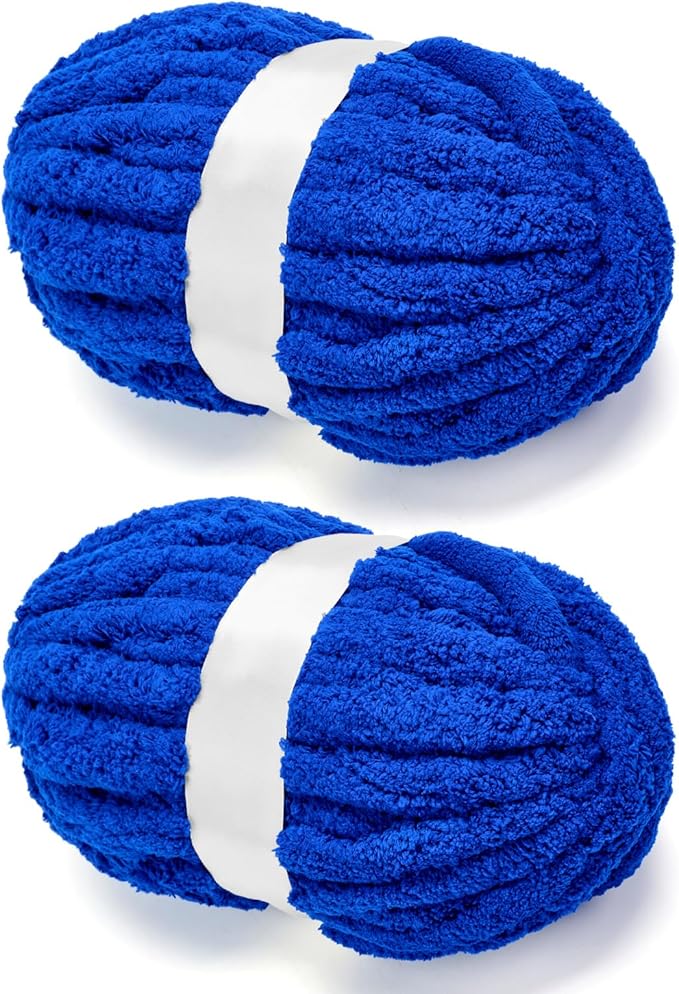 Chunky Chenille Yarn for Crocheting/Arm Knitting, Super Soft Jumbo Knit Blanket Yarn Purplish Blue 2 Pack (32 yds, 8.5 oz Each Pack)