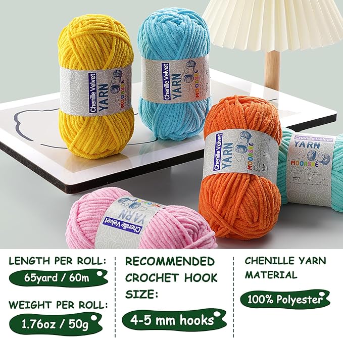 2 Pac Chenille Yarn for Crocheting - Soft Blanket Yarn, 50g/1.76oz, 60m/65yard (White)