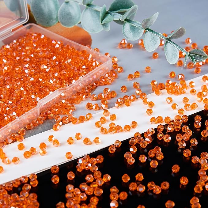 laopottbeads 1200pcs 3mm bicone crystal glass beads for jewelry making, sparkling mini beads for suncatchers, diy bracelets & craft projects (orange)