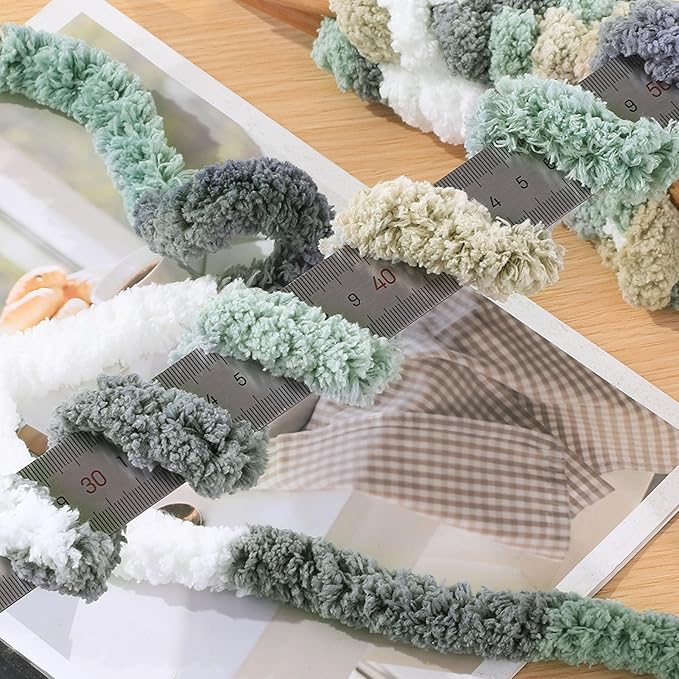 Maboozo Tie Dye Chunky Yarn 8 Pack, Grey, Green, White Fluffy Jumbo Chenille, Soft Plush Bulky, Giant Thick Fuzzy Yarn for Crocheting, Hand Knitting or Arm Knitting (26 yds, 7.5 oz Each)