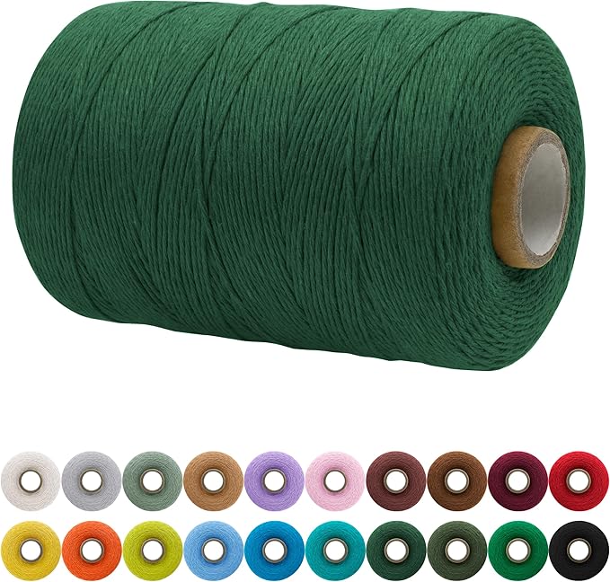 JeogYong Single Strand Macrame Cord 1mm x 426 Yards (1279 Feet) Soft Cotton Rope Macrame Yarn 1 mm Macrame Cord, Macrame Supplies for Crafts Wall Hangings Plant Hangers Decorations (Dark Green)