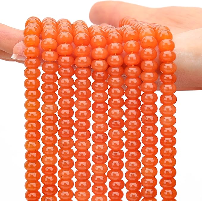 2 Strands (150PCs) Orange Jade Rondelle Beads, 5 * 8mm Gemstone Loose Spacer Abacus Disk Beads for DIY Bracelet Necklace Earrings Jewelry Making, Craft Supplies Beading Kit