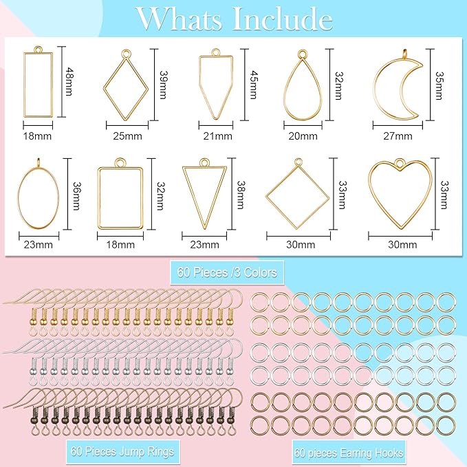 Inbagi 180 Pieces Open Bezels for Resin Jewelry Molds Making Kit Hollow Frame Pendants Assorted Geometric Frame Charms for Resin Casting Necklace Earring Making Supplies