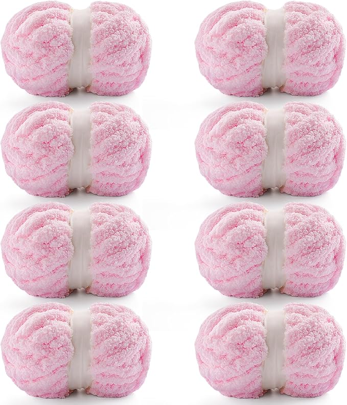 8 Pack Chunky Yarn for Crocheting & Knitting, Soft Blanket Thick Chenille Yarn - 28 Yds/7.7 Oz Each Skein (Light Pink)