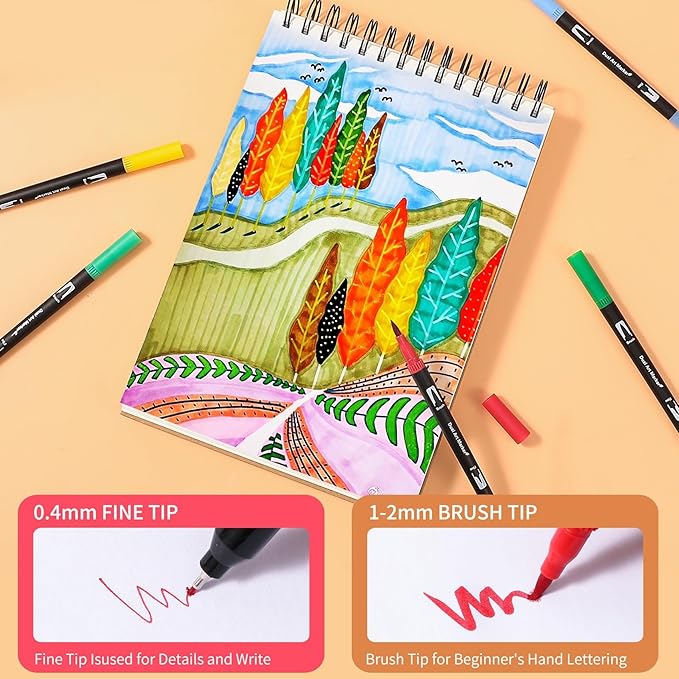 Dual Tip Markers, Brush Art Markers Set with Fine Tip and Brush Tip for Adult Coloring Book, Hand Lettering, Calligraphy & Drawing, Professional Art Supplies Kit for Adults (120 Colors)