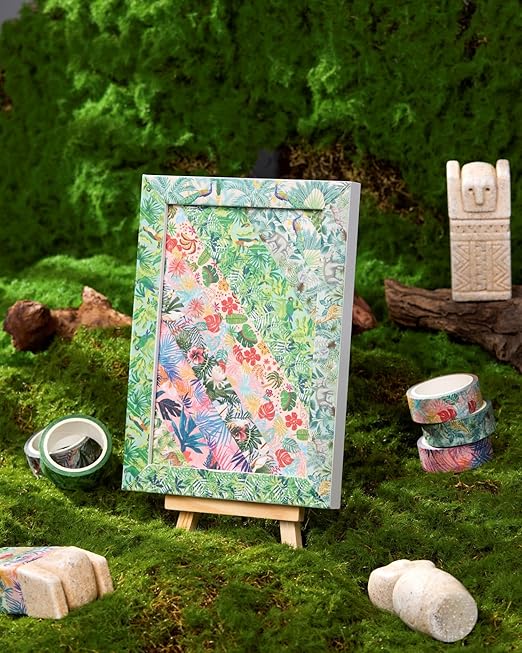YUBX Plants Washi Tape Set in Painting Style 10 Rolls Tropical Rainforest Drawing Masking Animals Graphic Decorative Tapes for Arts, DIY Crafts, Journals, Planners, Scrapbook, Wrapping