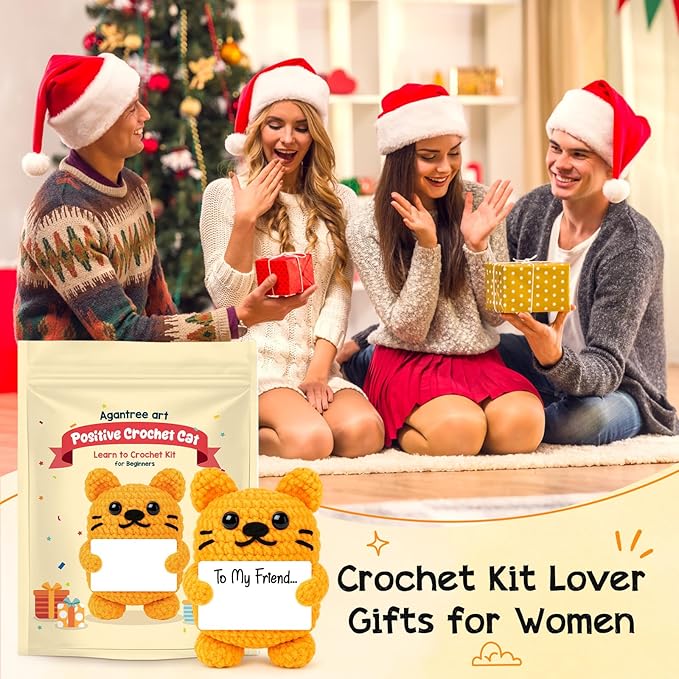 Crochet Kit for Beginners Kids Birthday Easter Basket Stuffers Teens Adults Custom Birthday DIY Gifts for Women Daughter Granddaughter Cat Crochet Kits with Step-by-Step Video Tutorials(40%+ Yarn)