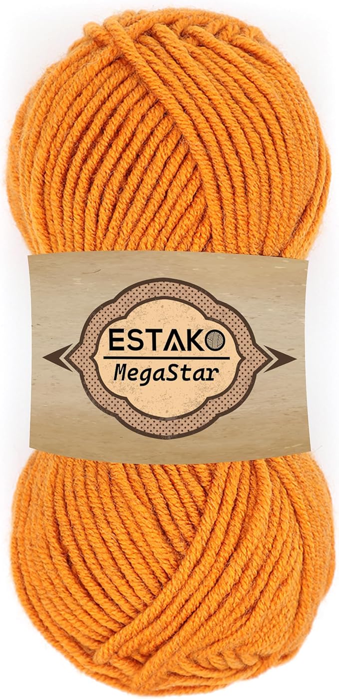 Estako Megastar, 75% Acrylic 25% Wool Yarn, Soft, Chunky Bulky Weight #5 for Crochet and Knitting 3.52 Oz (100g) / 120 Yrds (110m) (62061 - Dark Yellow)