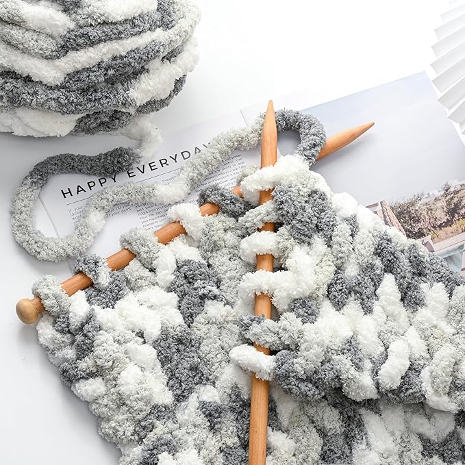 10 Pack Jumbo Chunky Yarn for Hand Knitting, Fluffy Chunky Chenille Yarn for Crocheting, Variegated Chunky Knit Baby Blanket Yarn, 240 yds /70.5 oz Super Bulky Yarn (Cappuccino)