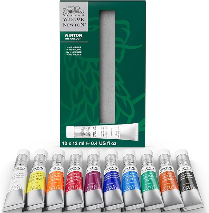 Winsor & Newton Winton Oil Color Paint Set, 10 x 12ml (0.4-oz) Tubes