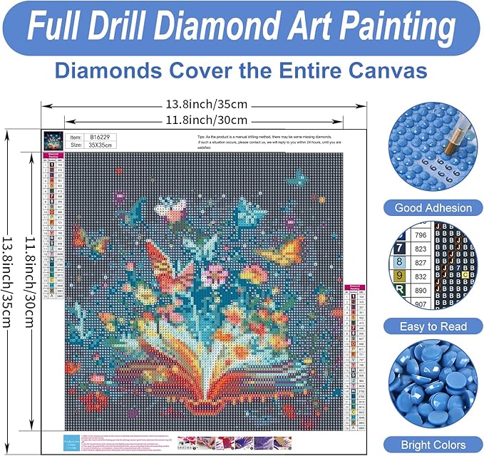 Camocin Diamond Art Kits for Adults Butterfly, 5D Book Diamond Painting Kits for Adults Beginners, DIY Butterfly Full Round Dots Drill Gem Art Kit for Gift Home Wall Decor 14 x 14 Inch