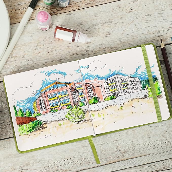 Hardcover Pocket Sketchbook, 5" x 5" Square Mini Sketchbook, 98lb/160gsm Heavyweight Tiny Sketch Book, 80 Sheets Small Travel Drawing Journal for Adults, Artist, Ideal for Gift (Emerald Green)