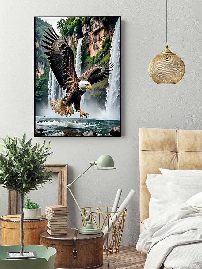 askkqtx Eagle Diamond Art Kits for Adults, Waterfall Diamond Painting Kits for Beginners, DIY 5D Full Drill Crystal Rhinestone Gem Art Craft Home Decor 12x16 Inch