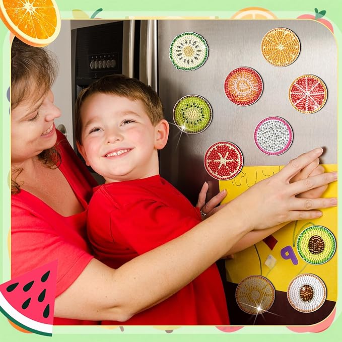 Motipuns 30 Pcs Fruit Magnetic Diamond Art Colorful Diamond Painting Magnets Kits Adult DIY Art Fridge Magnet Refrigerator Sticker for Beginners Gifts Home Car Garage Decors